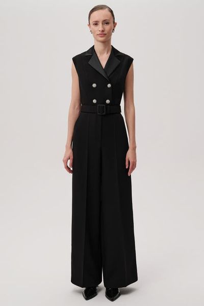 Exquise Exquise Onyx Sleeveless Shirt Collar Jumpsuit