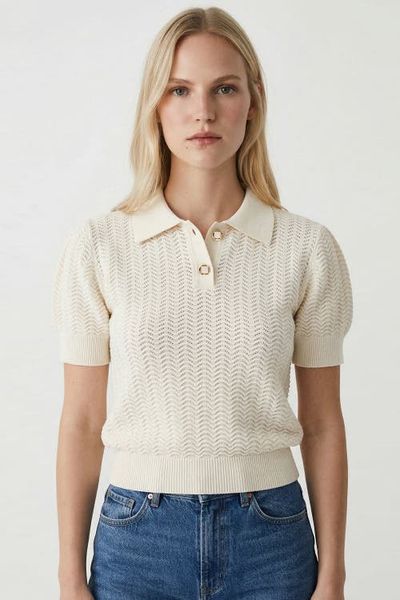 Exquise Exquise Rachael Polo Short Sleeve Knit Blouse