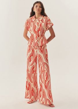 Exquise Exquise Sara Abstract Print Cotton Wide Leg Pants