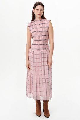 Exquise Exquise Shirred Ruffle Neck Lined Midi Dress