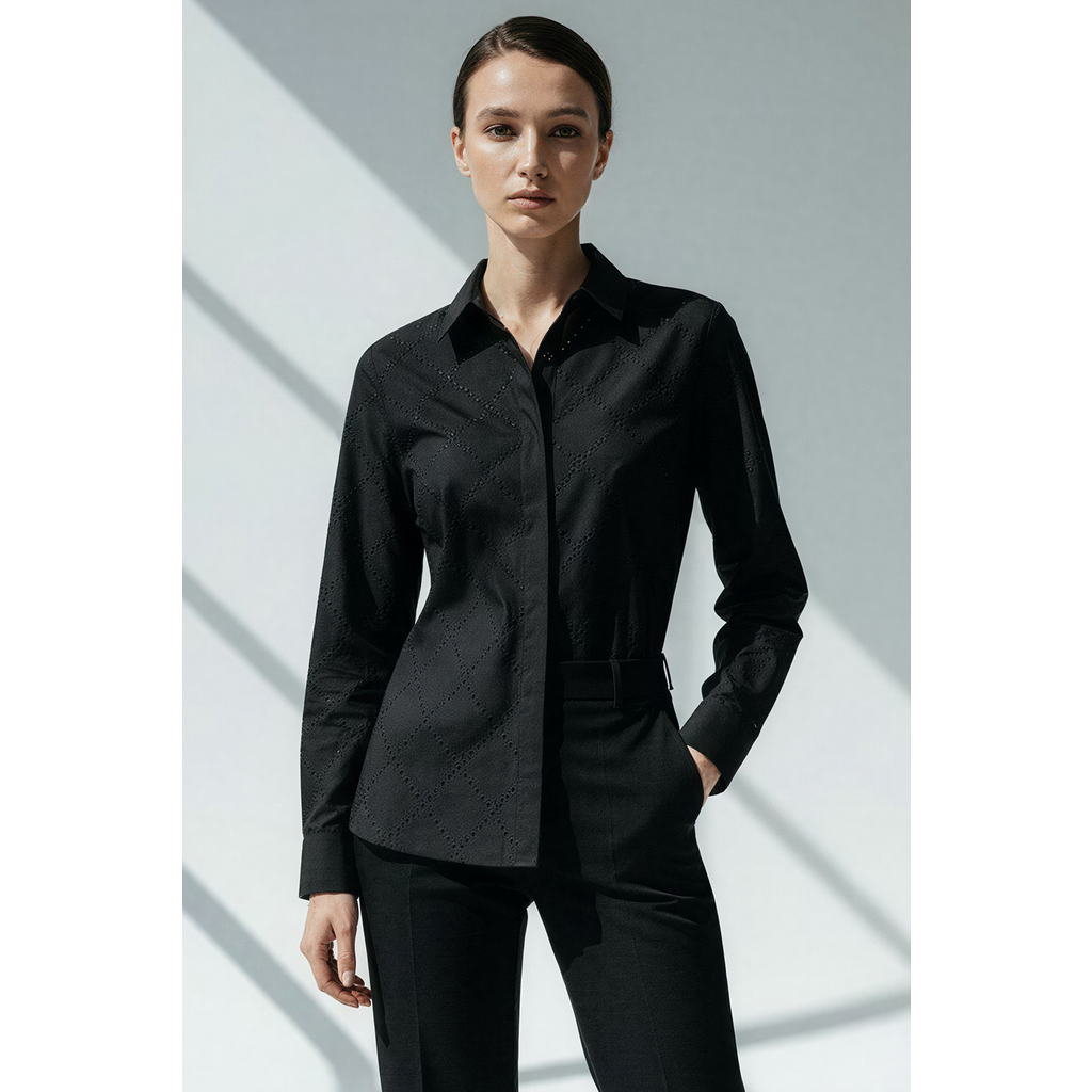 Exquise Exquise Stone Pattern Pocketless Long Sleeve Cotton Shirt