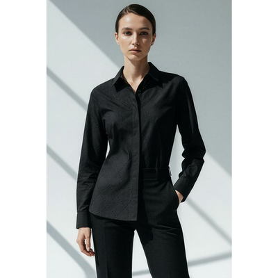 Exquise Exquise Stone Pattern Pocketless Long Sleeve Cotton Shirt