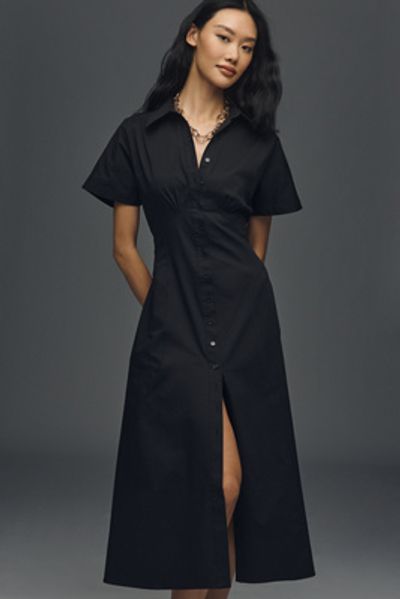 knee length dresses for ladies Vintage Blue Shirt Dress – Short Sleeve Belted Midi Dress 5989