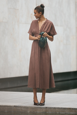 pleated long sleeve dress Mac Duggal Ieena Pleated A-Line Chiffon Gown main image 0