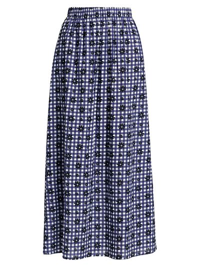 Eywasouls Malibu Women's Jewel Floral/Gingham Cotton A-Line Maxi Skirt