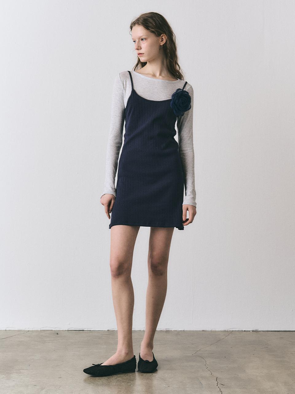 EZIO Lace Flower Mini Dress [Navy]