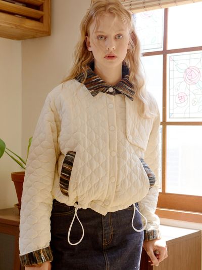 FABER FINGER Stripe Patched Quilting Jacket_Off White
