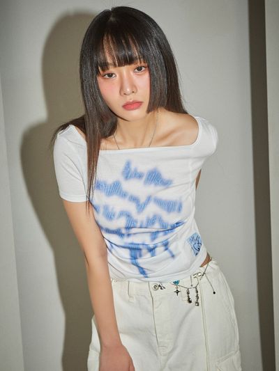 FABER FINGER Wave Print Shirred T-shirt