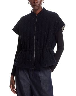 Fabiana Filippi Fabiana Filippi Diamond Quilted Sequin Platinum Oversize Vest
