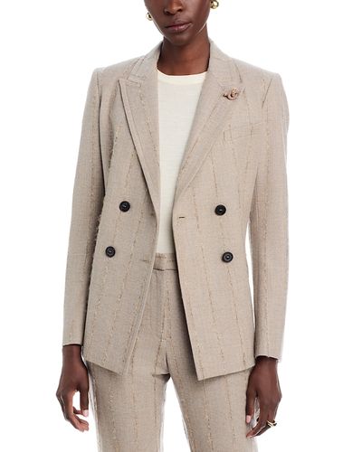 Fabiana Filippi Fabiana Filippi Pinstripe Flannel Double Breasted Blazer with Knot Pin