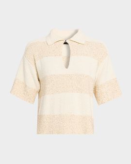 FABIANA FILIPPI Sequin Striped Boucle-Knit Polo Shirt