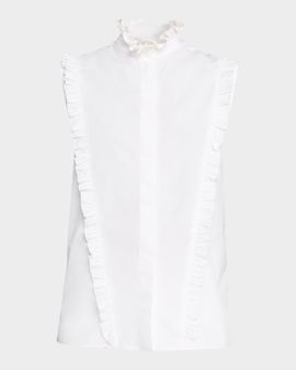 FABIANA FILIPPI Sleeveless Ruffle-Trim Cotton Poplin Shirt
