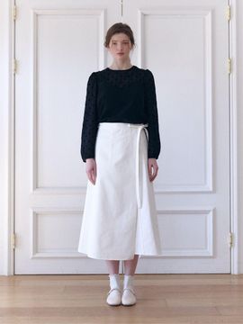 FABRIC SEOUL Cotton Wrap Ribbon Long Skirt [Ivory]