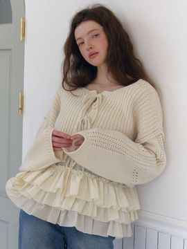 FABRIC SEOUL Ribbon Hachi Wool Blend Cardigan [Ivory]
