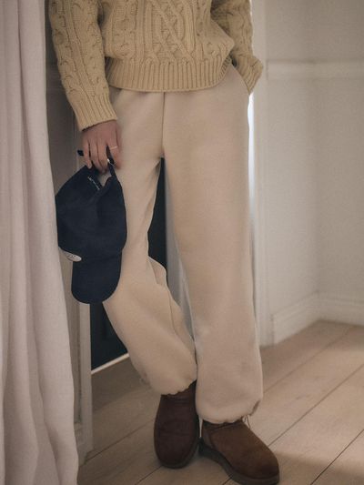 Fabricology Soft Cotton Blend String Jogger Pants [Beige/Gray]