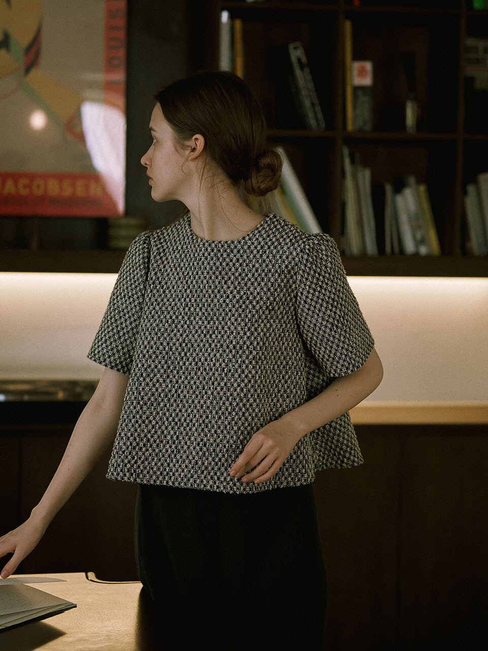 Fabricology Tweed Peplum Short Blouse_2 Colors