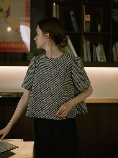 Fabricology Tweed Peplum Short Blouse_2 Colors