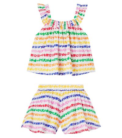 Fabula Fábula Printed striped cotton top and shorts set