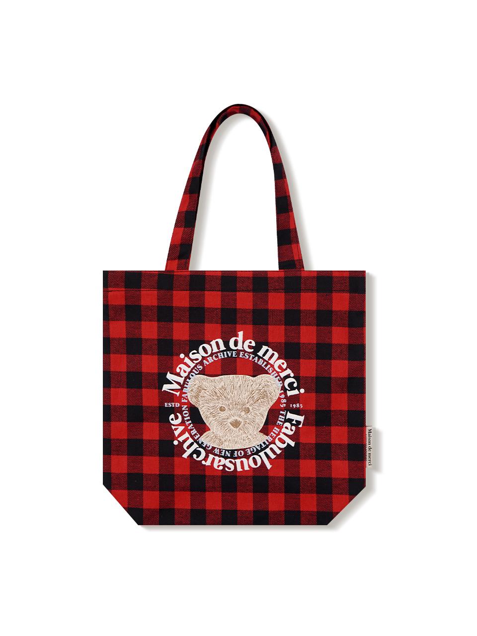 FABULOUS ARCHIVE Check PATTERN Bear Friends Eco Bag Red (FCE5BG005P