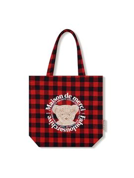 FABULOUS ARCHIVE Check PATTERN Bear Friends Eco Bag Red (FCE5BG005P
