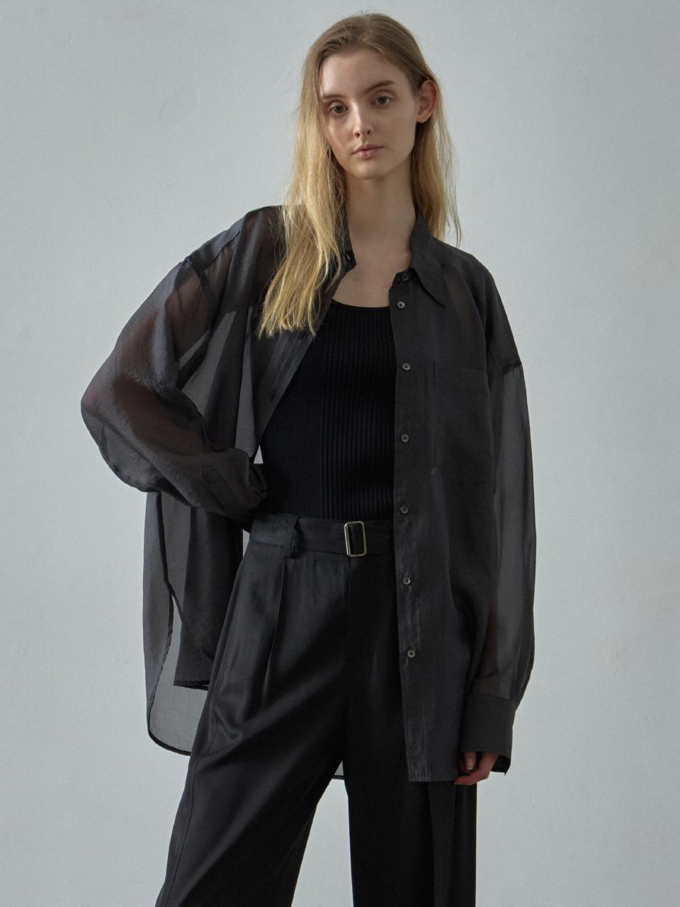 FACADE PATTERN Boy-fit Sheer Shirt [Charcoal]