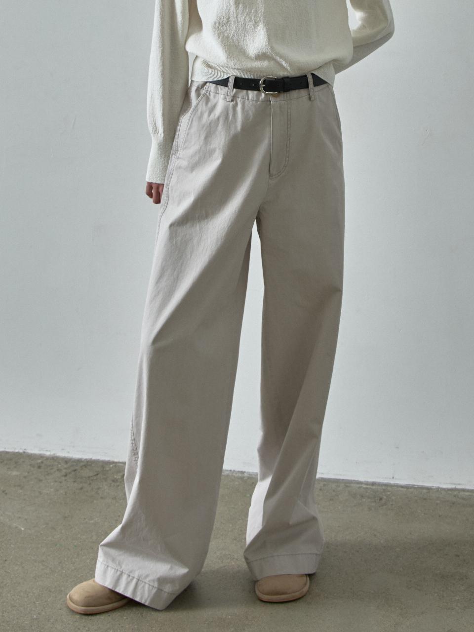 FACADE PATTERN Classic Wide Cotton Pants [Light Grey]