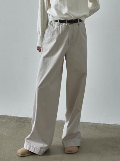 FACADE PATTERN Classic Wide Cotton Pants [Light Grey]