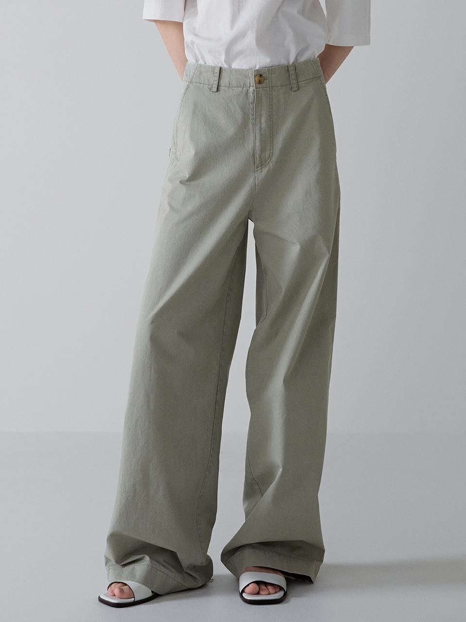 FACADE PATTERN Classic Wide Cotton Pants_Light Khaki