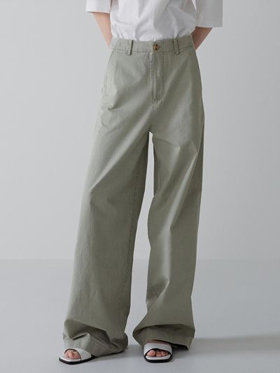 FACADE PATTERN Classic Wide Cotton Pants_Light Khaki