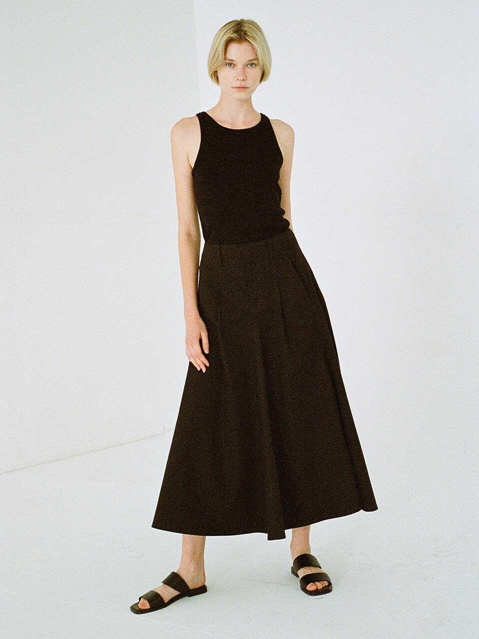 FACADE PATTERN Cotton Flared Skirt_Black