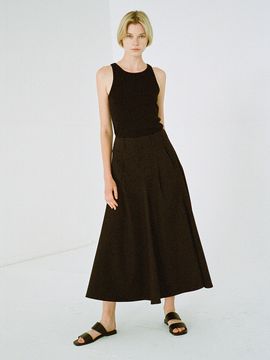 FACADE PATTERN Cotton Flared Skirt_Black