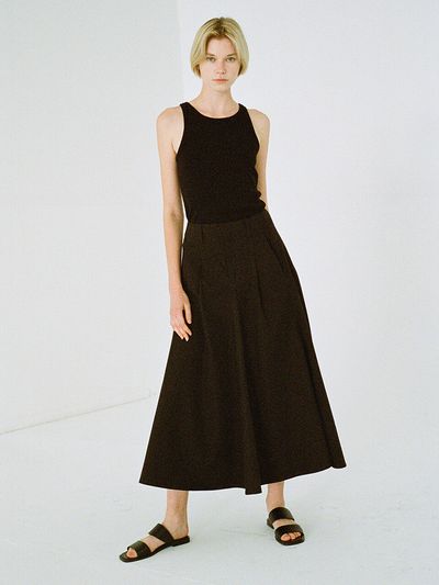 FACADE PATTERN Cotton Flared Skirt_Black