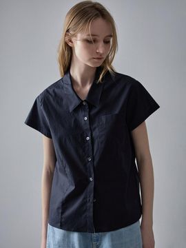 FACADE PATTERN Cotton Pintuck Half Shirt [Navy]