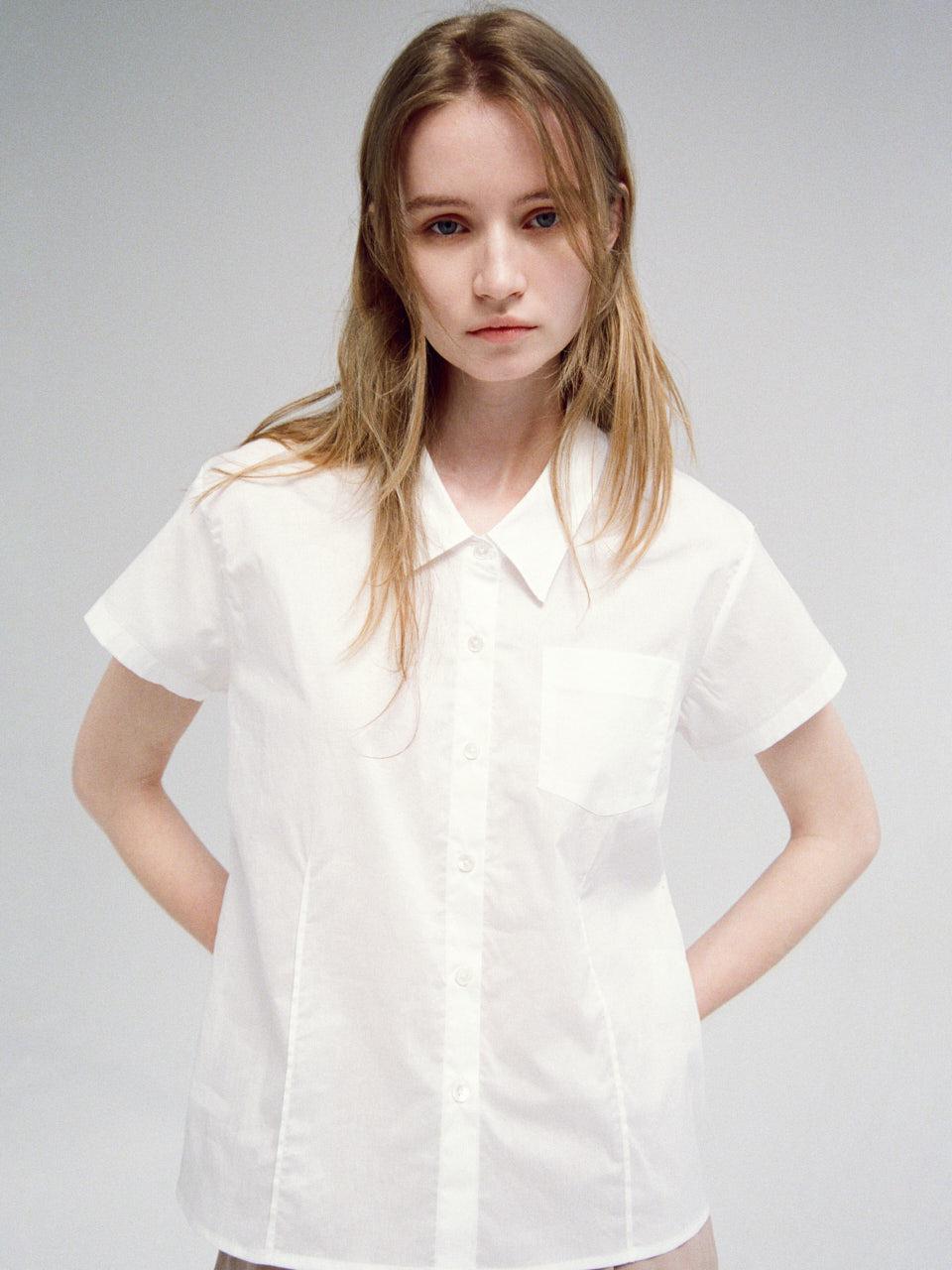 FACADE PATTERN Cotton Pintuck Half Shirt [White]