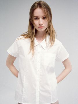 FACADE PATTERN Cotton Pintuck Half Shirt [White]