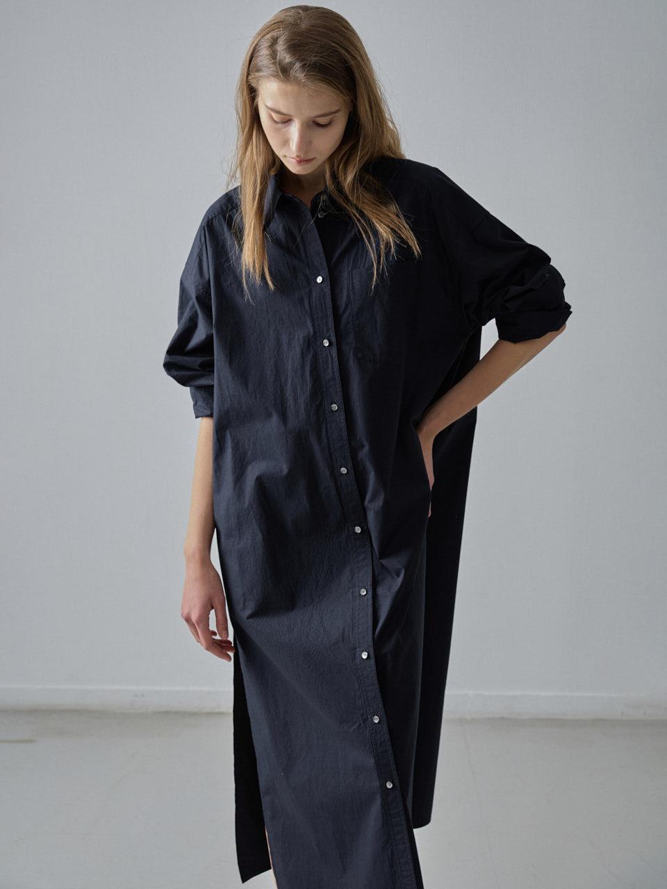 FACADE PATTERN Cotton Shirt Dress [Navy]