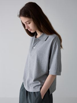 FACADE PATTERN Crop Collar T-shirt_Melange Grey