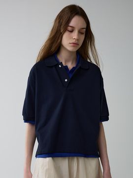 FACADE PATTERN Crop Collar T-shirt_Navy