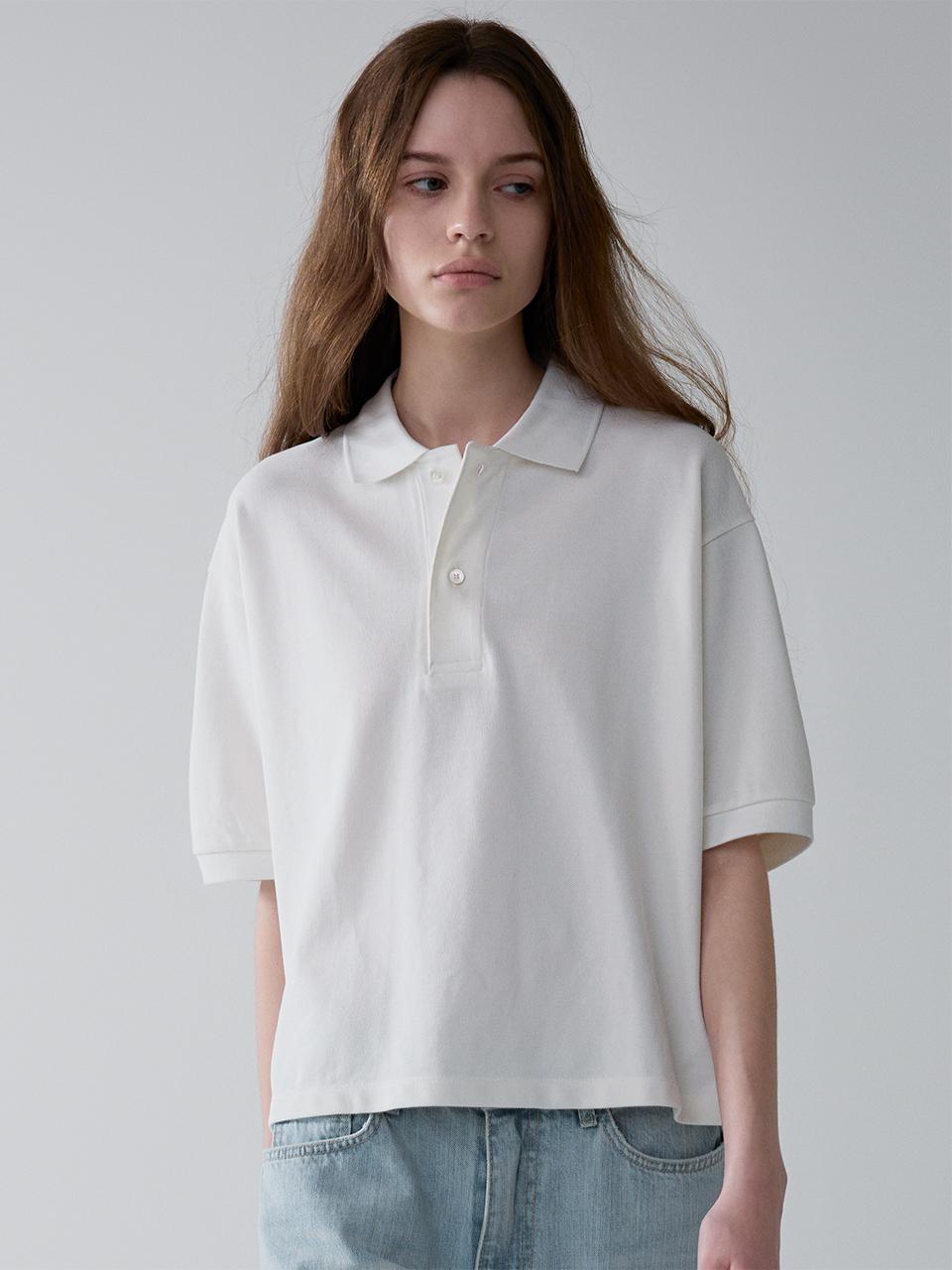 FACADE PATTERN Crop Collar T-shirt_White