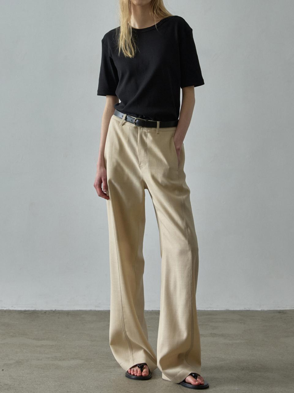 FACADE PATTERN Curved Summer Wool Pants [Beige]