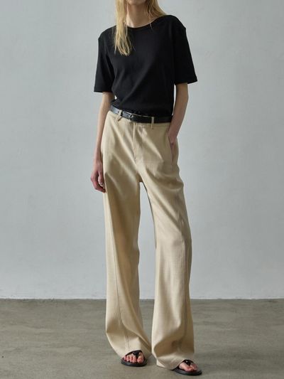 FACADE PATTERN Curved Summer Wool Pants [Beige]