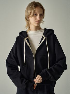 FACADE PATTERN French Zip Up Hoodie - Black