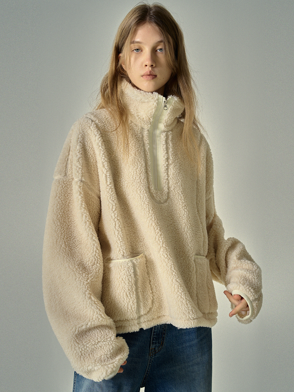 FACADE PATTERN Half Zip-up Fleece Jumper