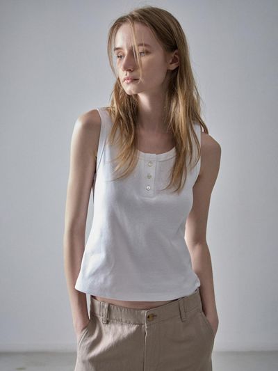 FACADE PATTERN Henry Neck Cotton Sleeveless Tank