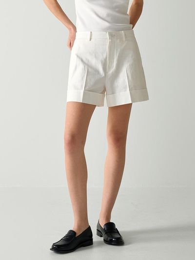 Facade Pattern Linen Bermuda Pants Off White