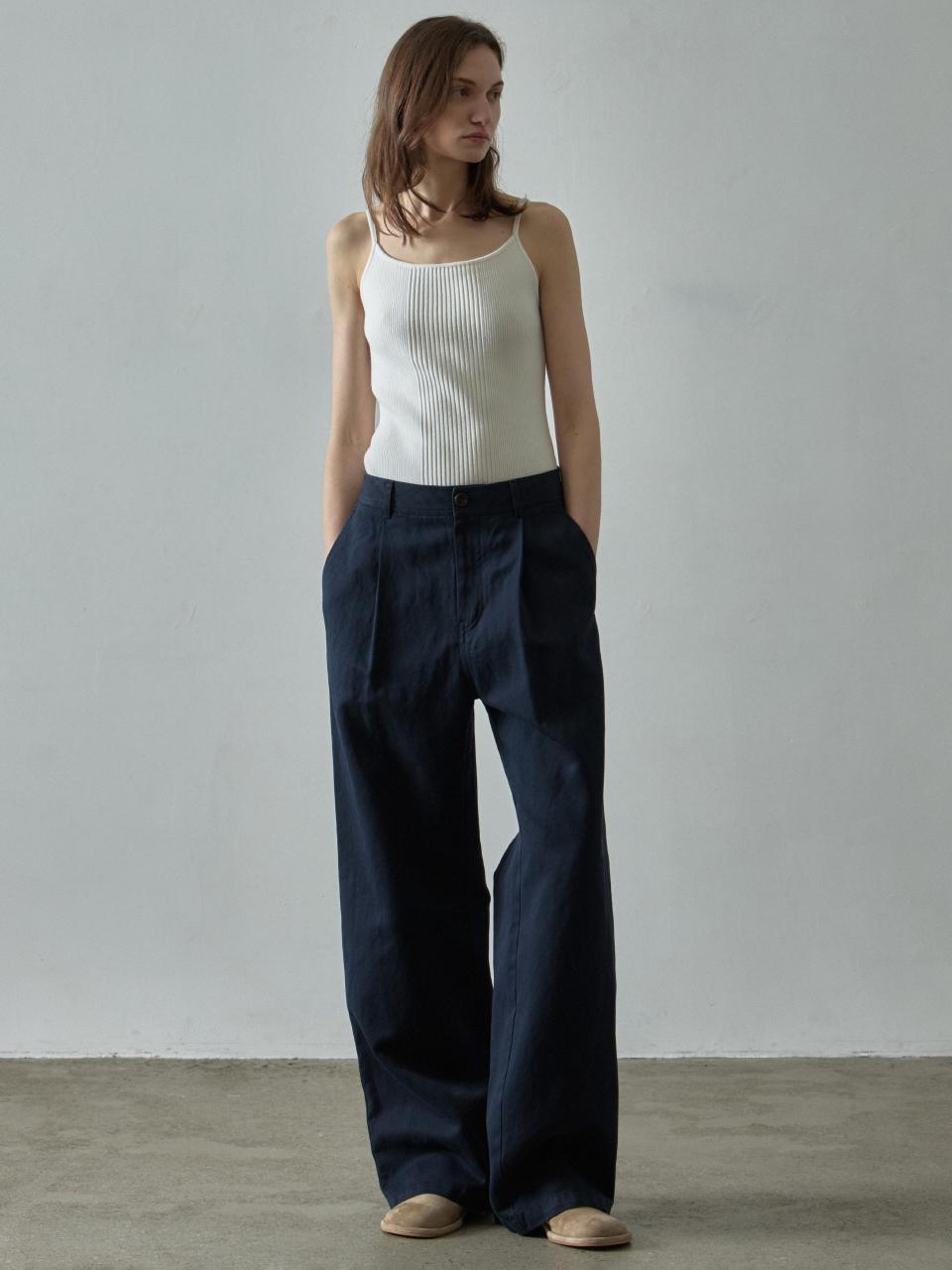 FACADE PATTERN Linen Double Pocket Wide Pants [Navy]