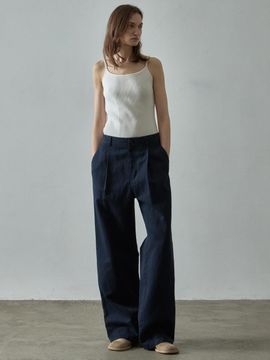 FACADE PATTERN Linen Double Pocket Wide Pants [Navy]