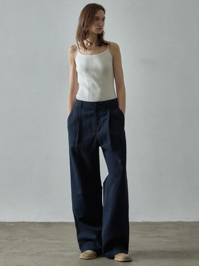 FACADE PATTERN Linen Double Pocket Wide Pants [Navy]