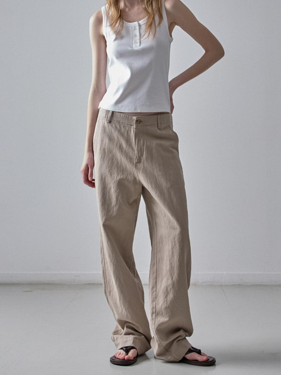 FACADE PATTERN Linen Straight Pants [Green Beige]