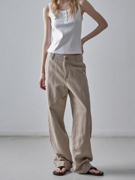 FACADE PATTERN Linen Straight Pants [Green Beige]
